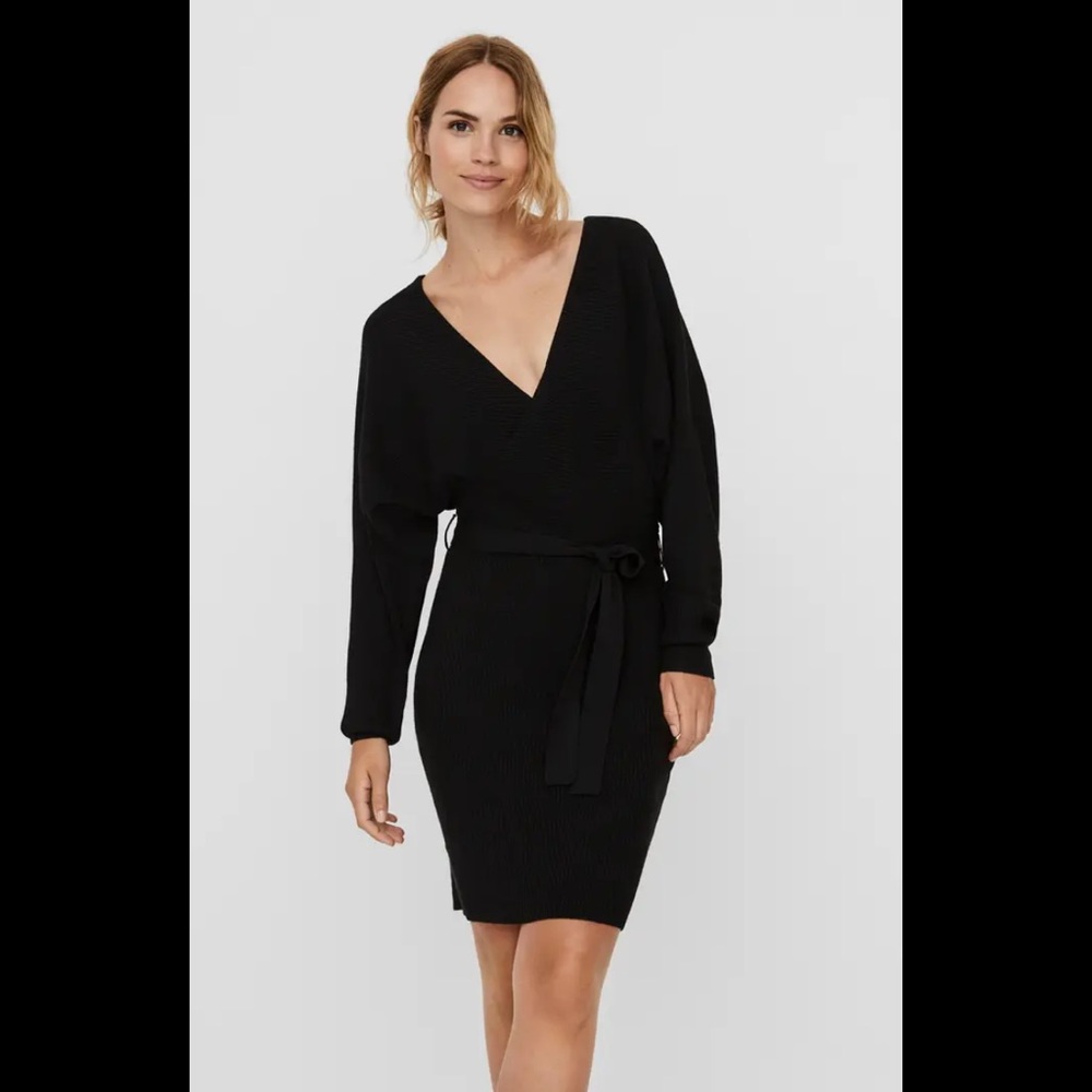 Tie Waist Long Sleeve Sweater Dress